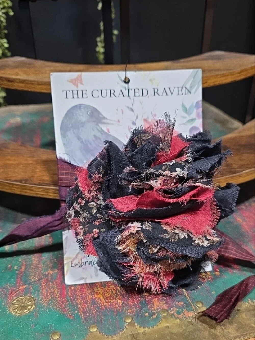 Artisan Women's Burgundy Wrap Scarf with Floral Accent -